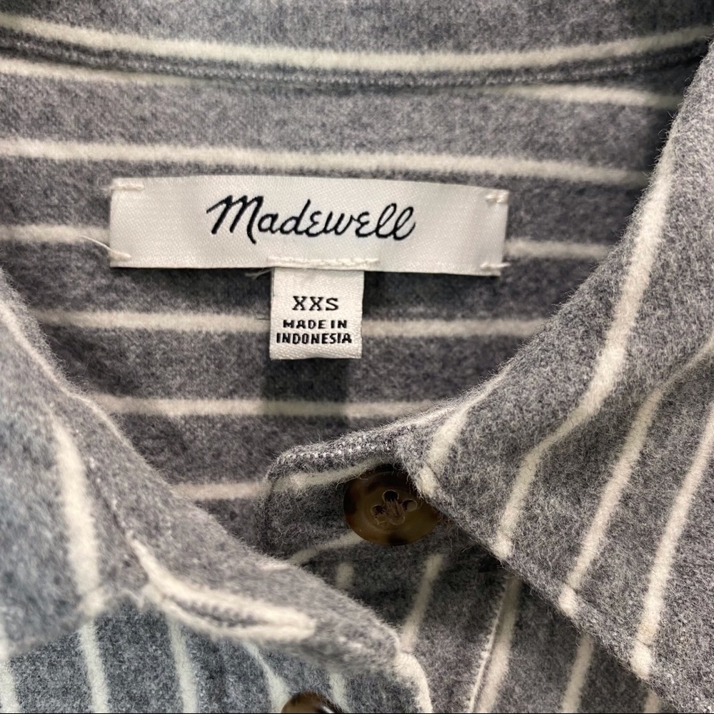 Madewell Westward Gray White Stripe Flannel Long Sleeve Button Front Shirt - Picture 2 of 12